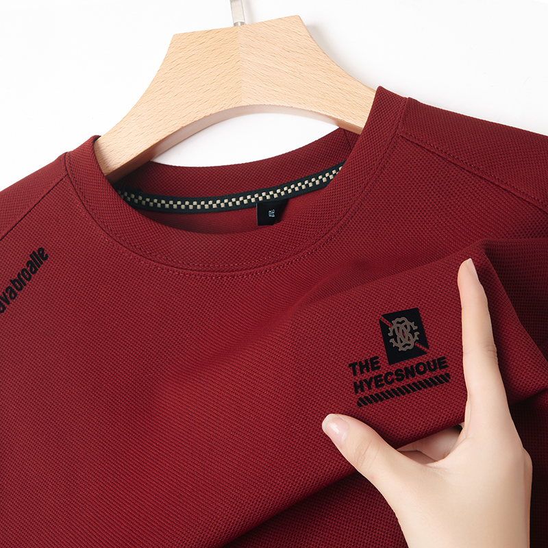 啄木鸟高档卫衣男加绒加厚冬季新款圆领长袖t恤中年男士保暖上绒 180/2XL建议150-165斤 长袖薄款7788红色