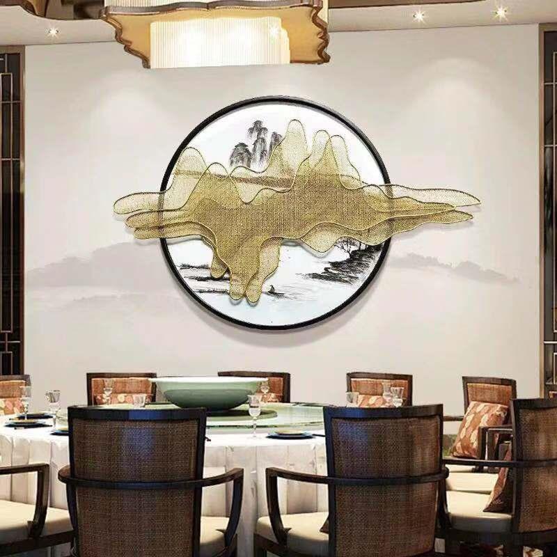 新中式铁艺挂件墙面装饰客厅背景墙玄关金属壁饰创意水墨山影壁挂 三维工匠 定制_912