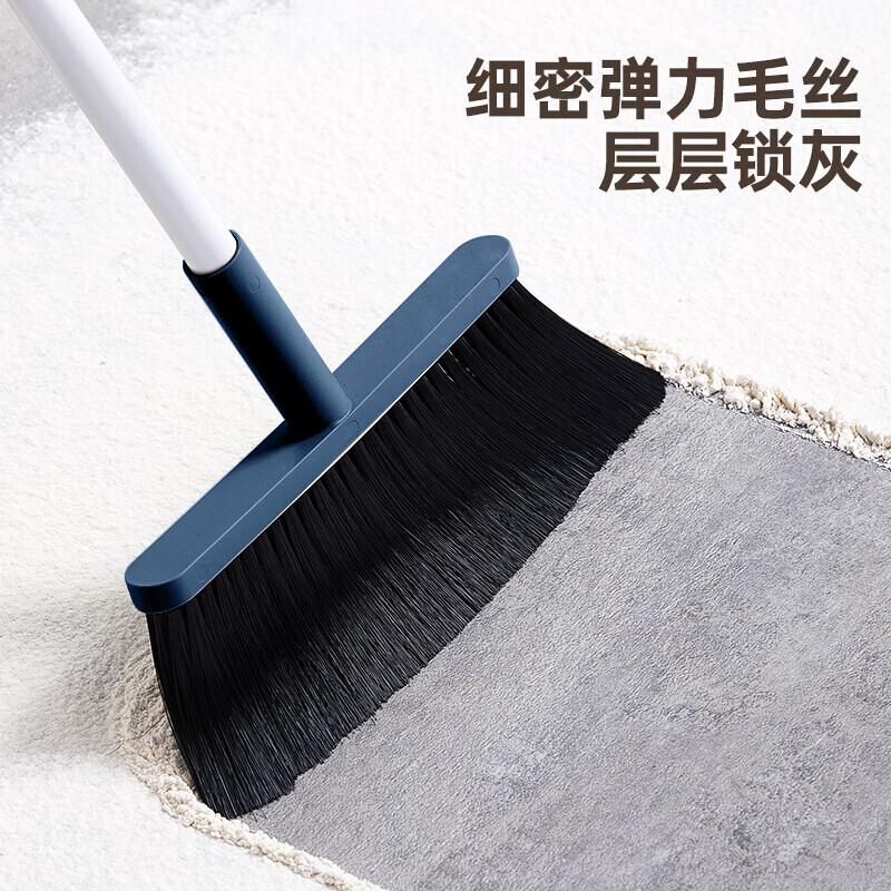 茶花(CHAHUA)扫把簸箕套装家用不锈钢杆扫帚畚箕组合两件套 蓝灰色高清大图