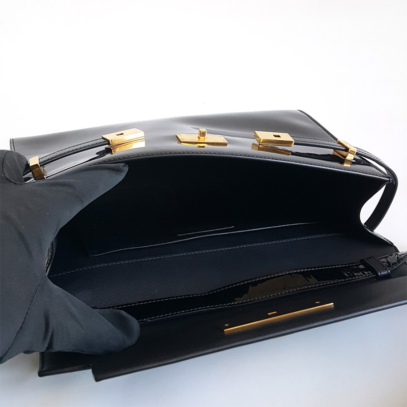 [正品二手95新]圣罗兰 ysl 女包 黑金29cm漆皮曼哈顿 单肩包 圣罗兰