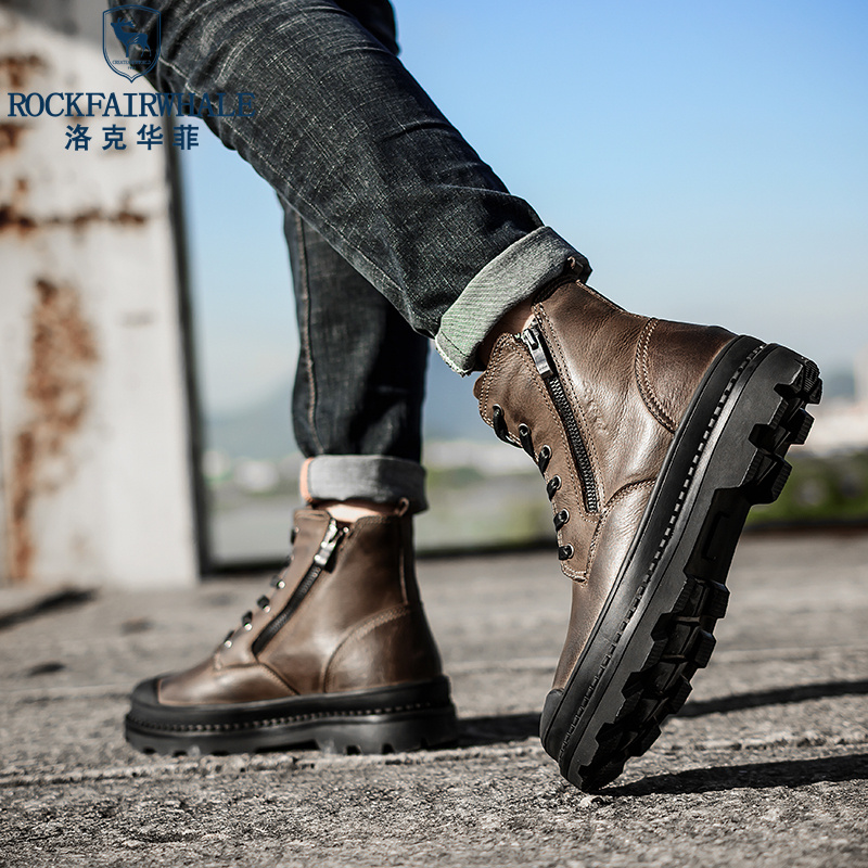 Rock Fairwhale洛克华菲 马丁靴男高帮时尚韩版男士休闲男鞋潮流棉鞋男户外工装雪地牛皮厚底新品男靴