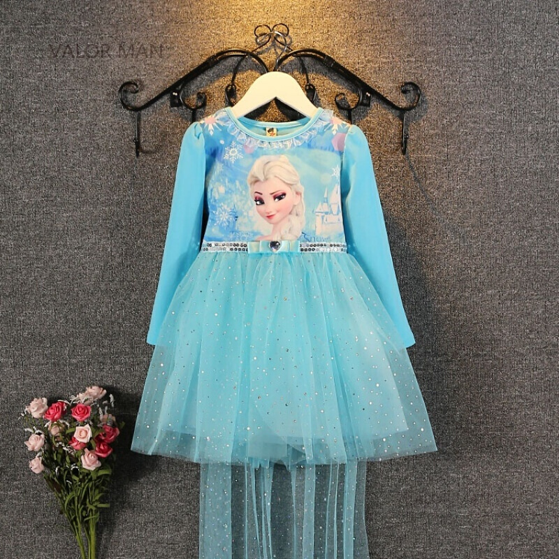 冰雪奇缘艾莎elsa女王礼服女童连衣裙子儿童冬季爱莎公主裙秋春款粉裙+披风+皇冠魔棒假手套[春春秋款
