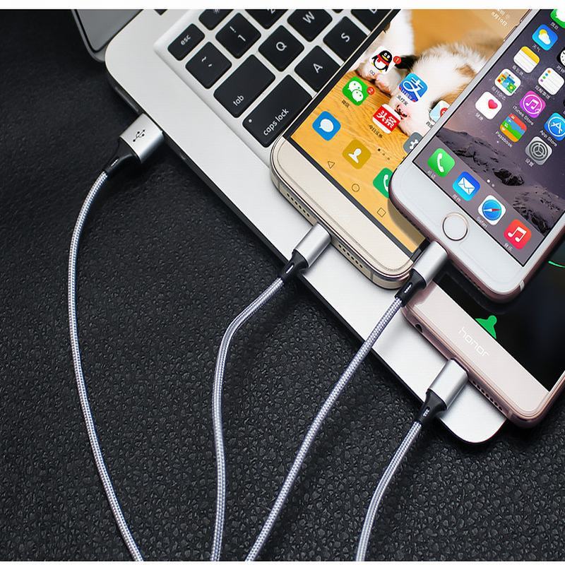 杰沃一拖三数据线苹果安卓华为通用MICRO USB type-C 高速vivo充电线2A【红色1.2米】编织 数据线