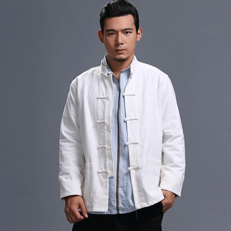 2024新款男装纯色立领长袖麻棉盘扣衬衫宽松款民族风