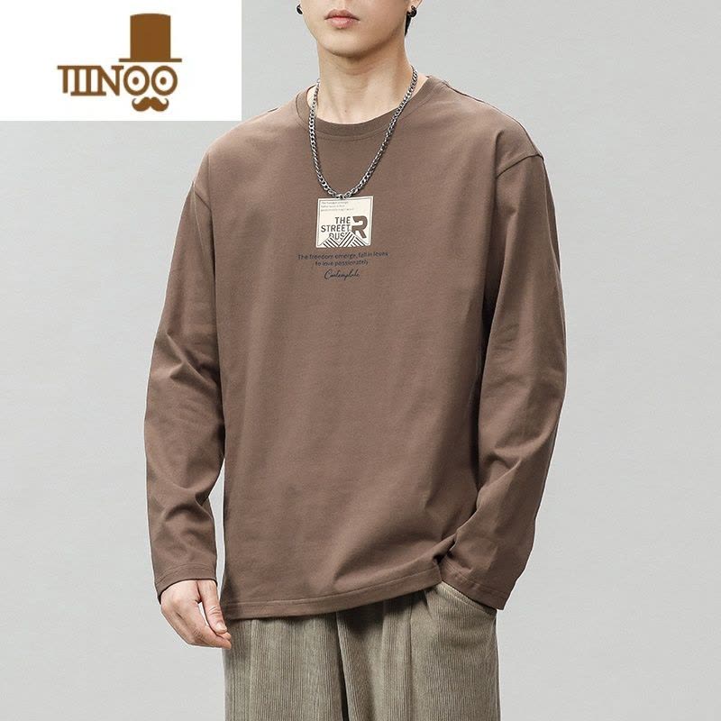 YANXU秋装上衣服男款2023新款潮牌宽松打底衫秋季内搭休闲长袖t恤图片