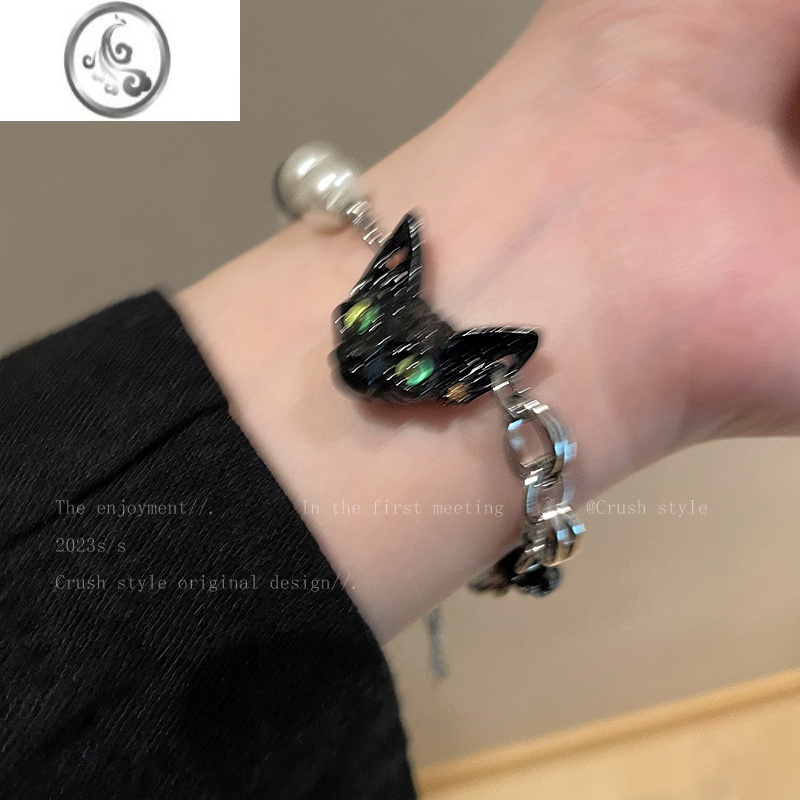 JiMi暗黑德文!黑咪珍珠拼接手链女潮ins小众设计感高级闺蜜手饰