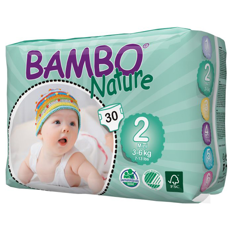 Bambo Nature班博 綠色嬰兒紙尿片2號（加細碼）30片