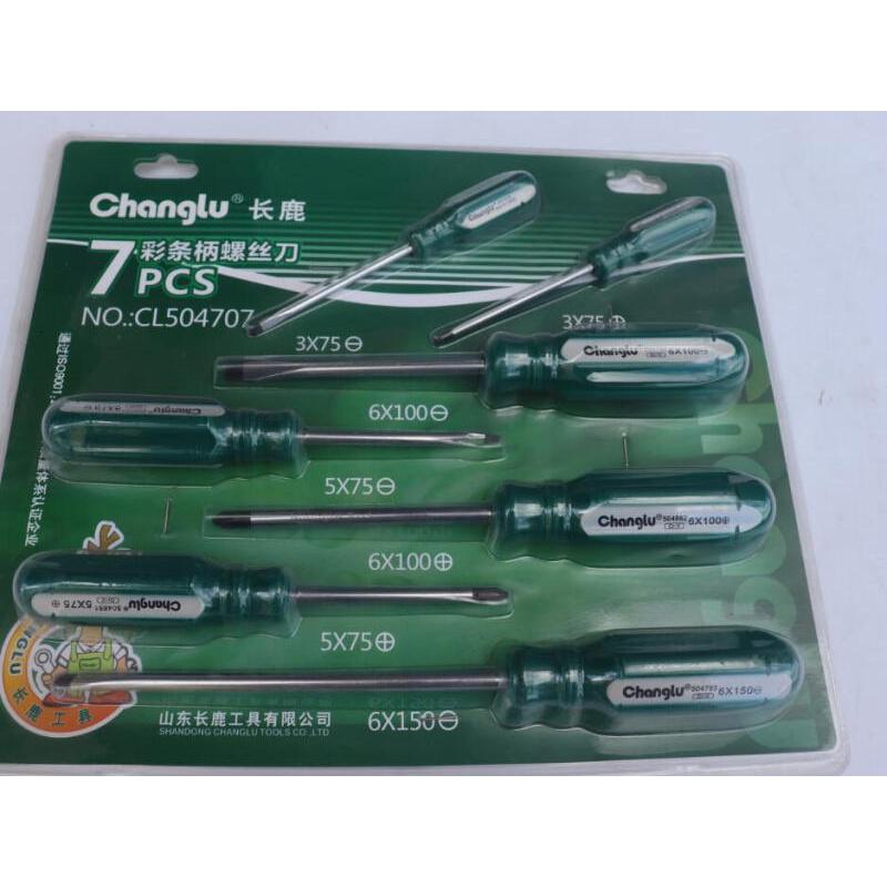 定制长鹿工具 彩条柄螺丝刀套装 绿 7pcs