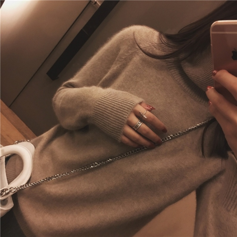 羊绒衫女短款毛衣女秋冬针织插肩袖打底衫宽松高领三紧款