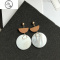 JiMiBY简约气质贝壳圆片耳环镂空长款耳坠耳钉无耳洞耳夹配饰品