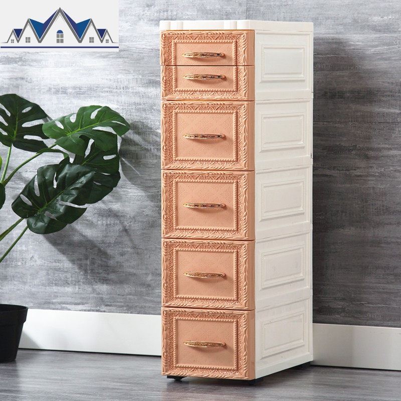 18cm卫生间夹缝收纳架落地抽屉式浴室收纳柜洗手间塑料窄缝置物架 三维工匠 卡其-18cm宽5个