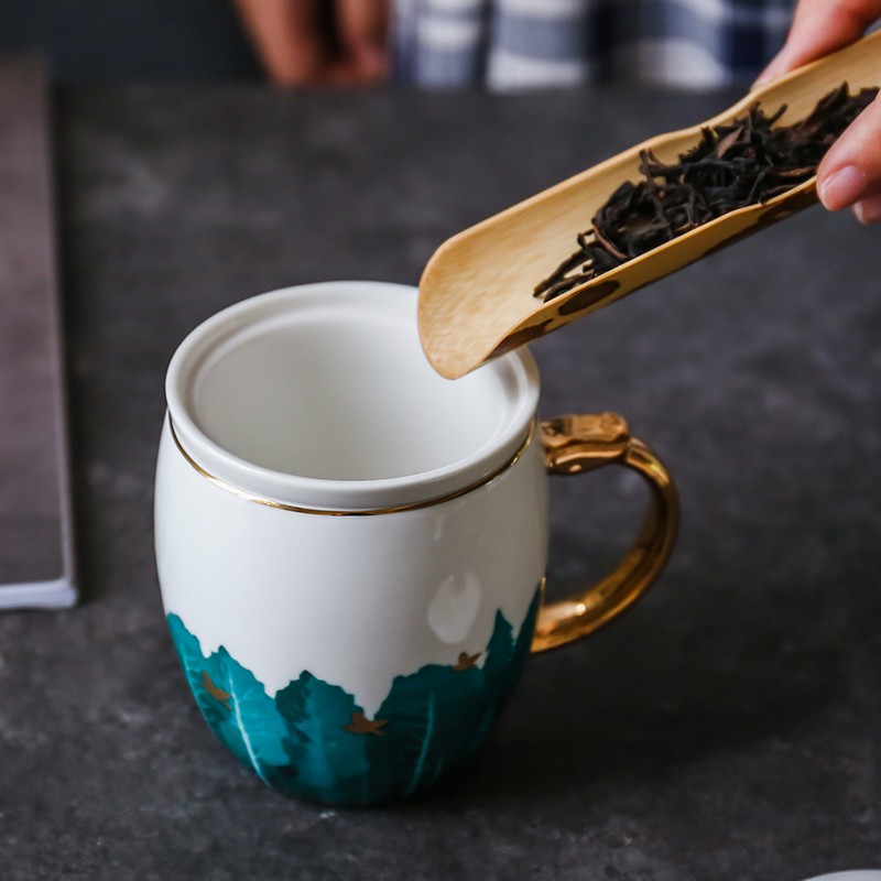唯都 陶瓷茶杯泡茶壶泡水杯马克杯 带茶漏 水悦小鸟办公杯 W-S13高清大图