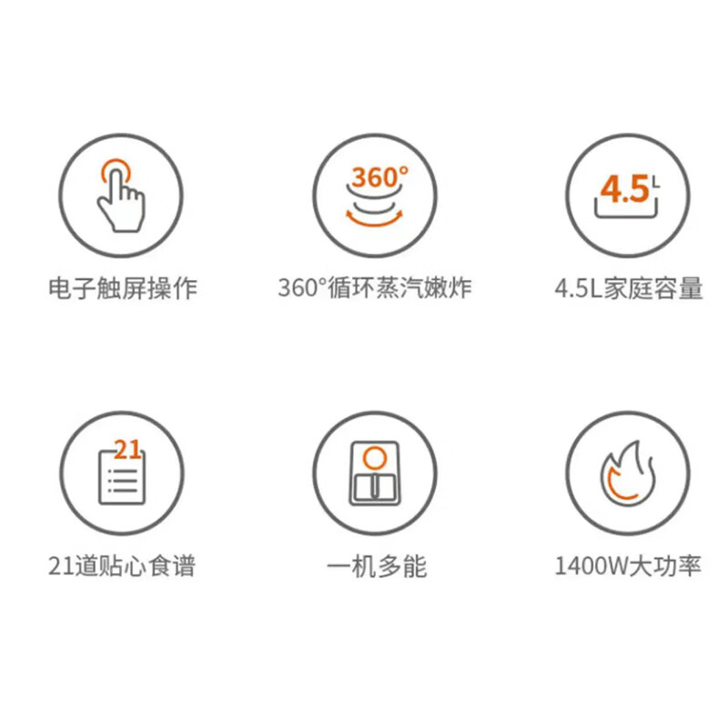 九阳 KL45-VF322 空气炸锅 大容量 家用智能 不沾易清洗 准确定时无油煎炸 4.5L高清大图