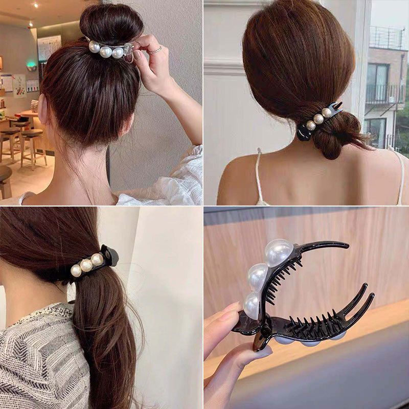 丸子头抓夹发夹女后脑勺发卡新款头发夹子头饰抓发夹丸子盘发神器珍珠