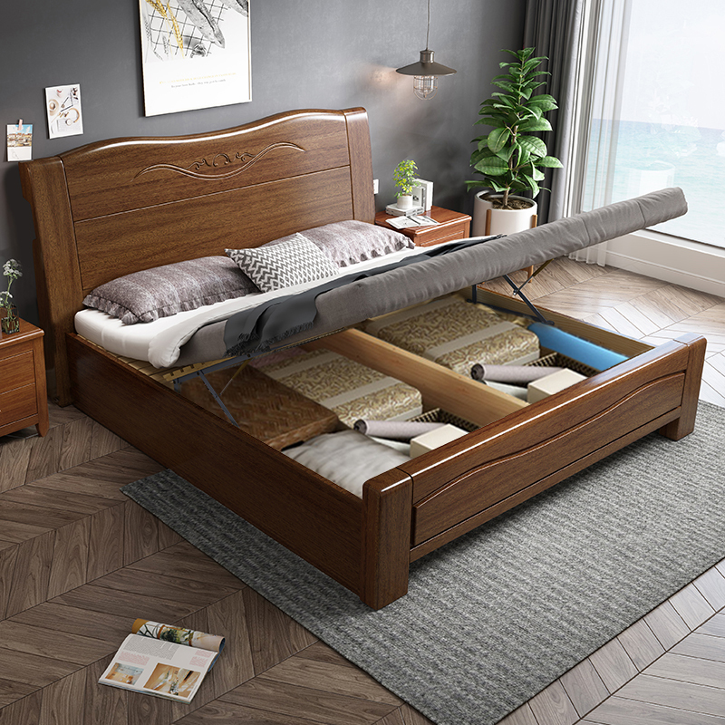 梵宜现代中式实木床18米双人床抽屉高箱储物大床单人床15米主卧810smc