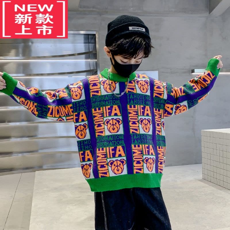 可莉允男童秋冬款毛衣2022新款加绒加厚大童韩系冬季打底男孩儿童洋气潮图片