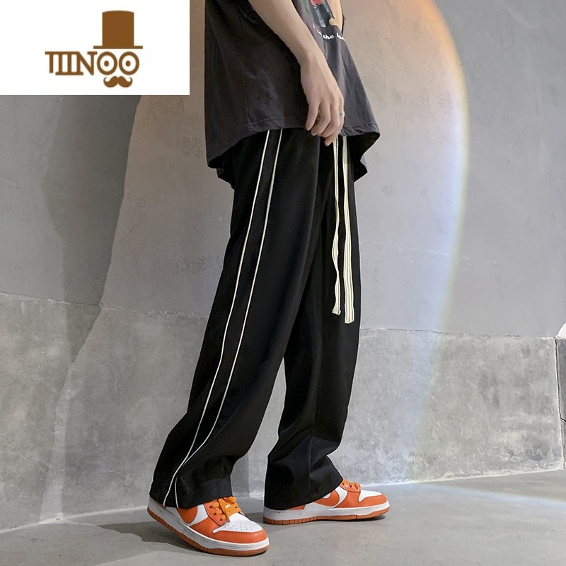 YANXU美式vibe黑色休闲裤子男秋季舒适垂感运动长裤直筒潮牌条Y休休直高清大图