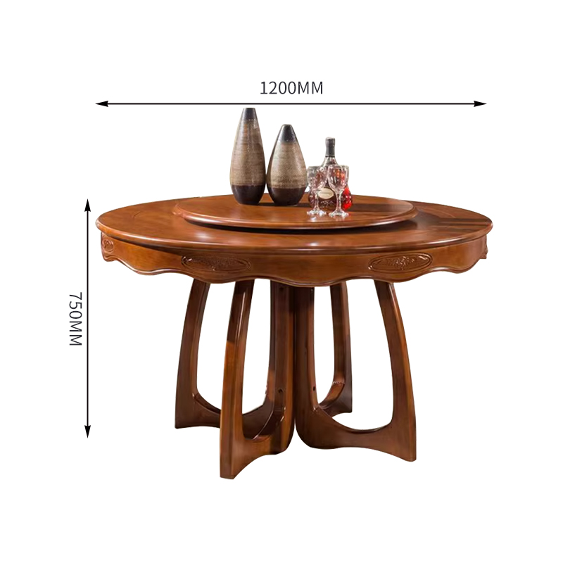 中豫鑫泽 ZYXZ3110405 实木餐桌圆盘餐桌椅组合1.2米圆桌4把餐椅高清大图