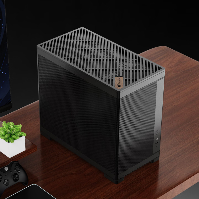 Thermaltake(Tt)TG100 机箱电脑主机 黑色(Type-C接口/桌面迷你/支持240水冷/MATX主板高清大图