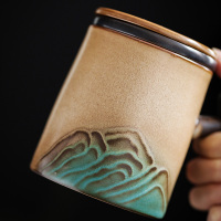 領藝 苍山茶杯茶水分离办公水杯陶瓷窑变功夫泡茶杯带过滤带盖送礼 苍山马克杯礼盒装