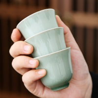 陶瓷青灰釉茶杯品茗杯家用喝茶简约日式功夫茶具茶碗单品 青灰茶杯3个装
