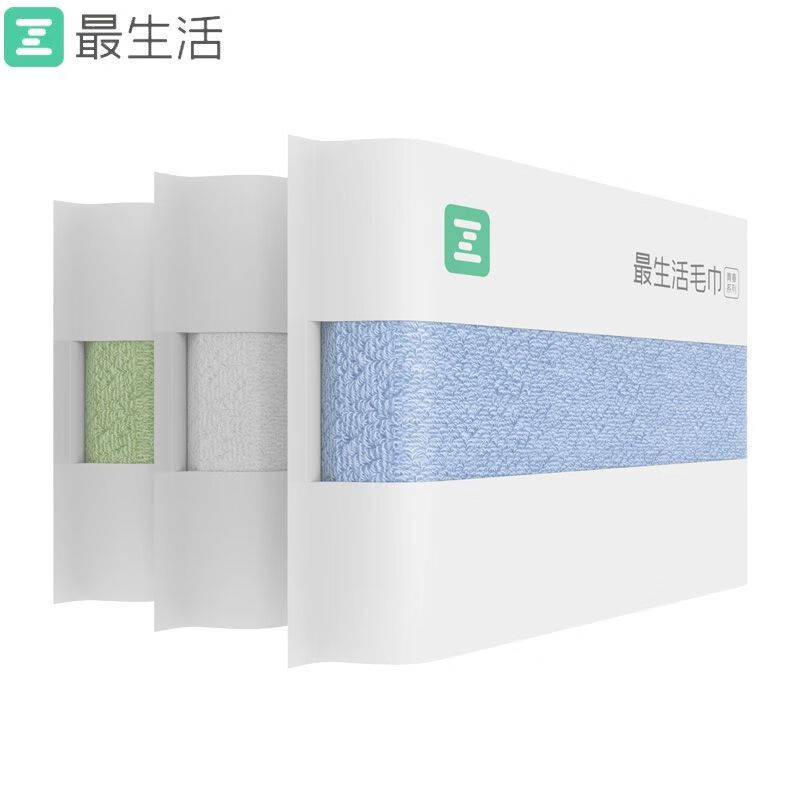 最生活毛巾纯棉洗脸巾新疆棉密封包装全棉强吸水易干成人家用 32*70cm90g白+蓝+绿