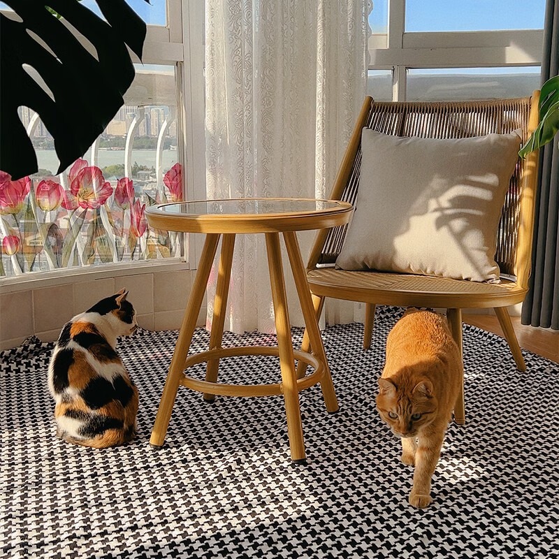 紫叶阳台休闲桌椅组合藤椅单人休闲沙发茶几三件套简约北欧茶桌椅 1编藤椅+1瓷砖茶几【原木色】