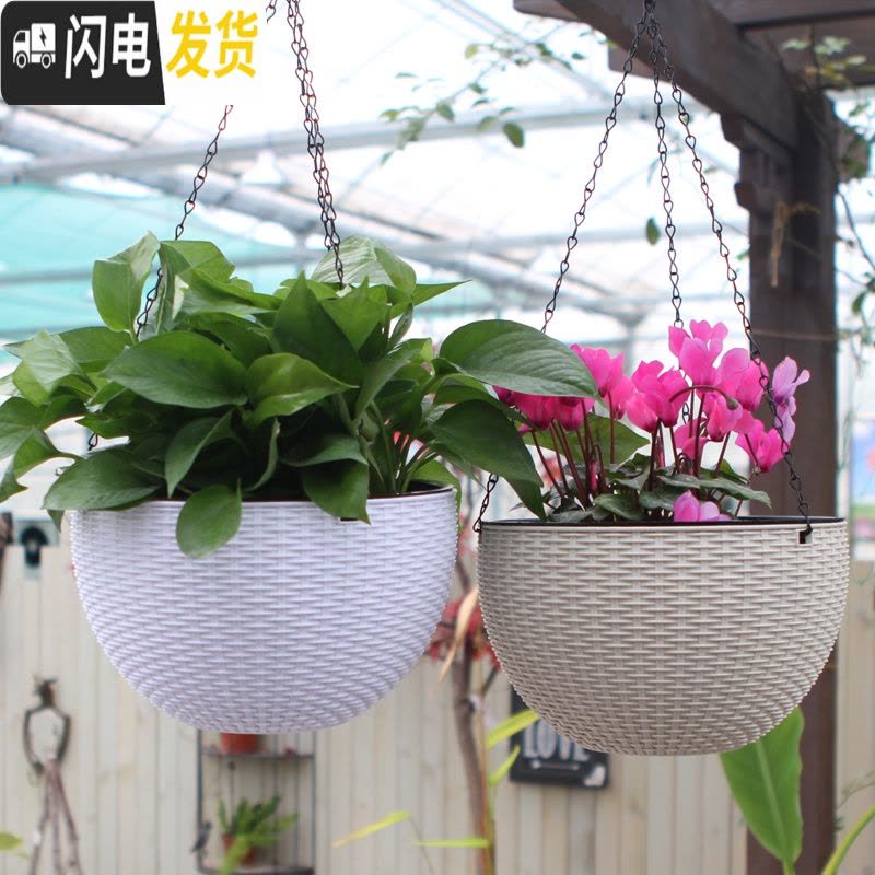 三维工匠吊兰花盆垂吊悬挂创意绿萝多肉懒人自吸水培器皿塑料双层吊篮花盆 [1个装]咖啡色 中等花盆容器图片