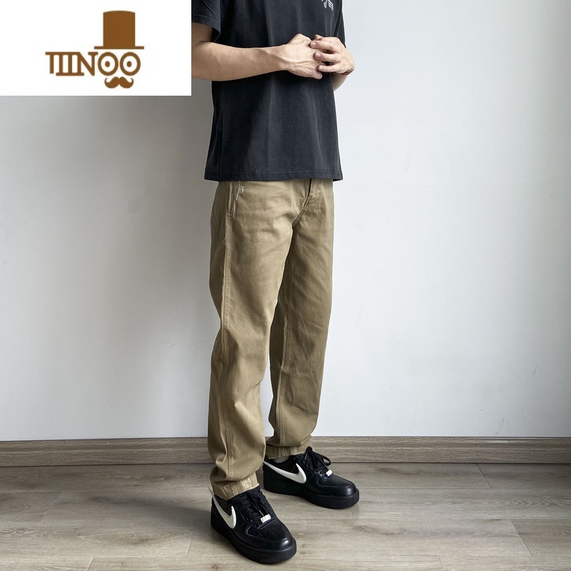 YANXU薄款美式休闲卡其军绿水洗男士直筒宽松做旧破坏碳素情侣长裤高清大图