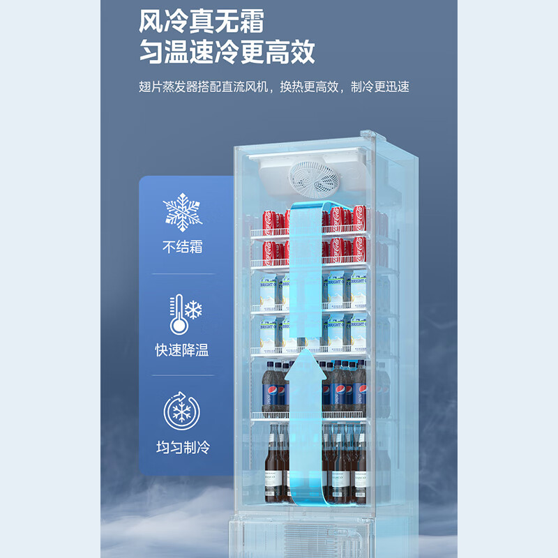 美的(Midea)520升展示柜冷藏保鲜柜饮料柜单门大容量风冷无霜商用立式啤酒便利店一级能效ML-568WDGE白色