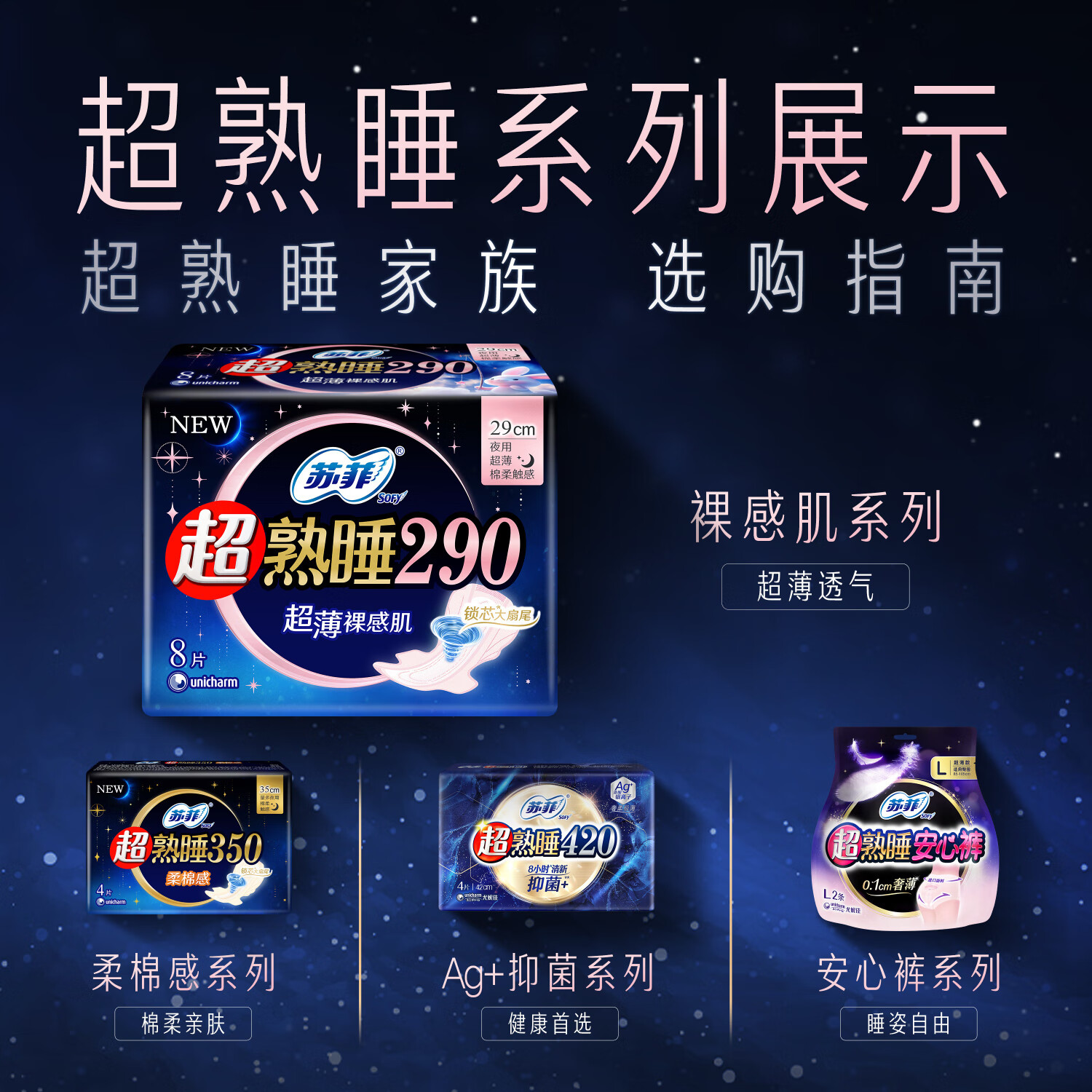 苏菲 超熟睡超薄裸感肌夜用卫生巾 290mm*8片 加大尾扇防渗漏高清大图