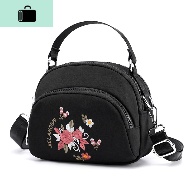 上新女包民族风刺绣单肩斜挎包百搭尼龙帆布小包手机零钱包NEW LAKE 黑色-9896小号