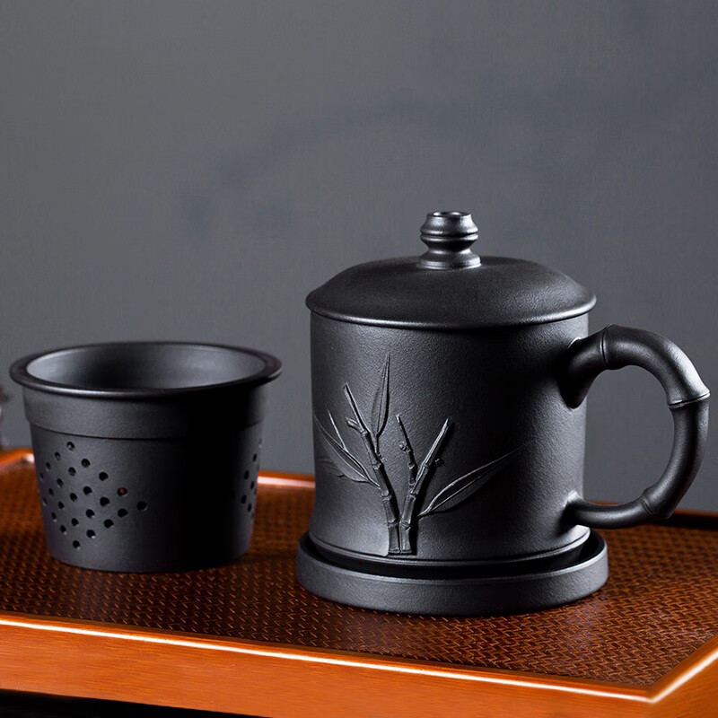 金镶玉 清风入怀紫砂杯 手工黑泥四件杯带过滤内胆茶杯茶缸茶具茶水分离 500ml高清大图