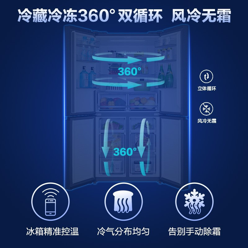 美的(Midea)465升十字对开门家用冰箱风冷无霜一级能效智能操控双变频节能分储保鲜管家BCD-465WTPZM(E)