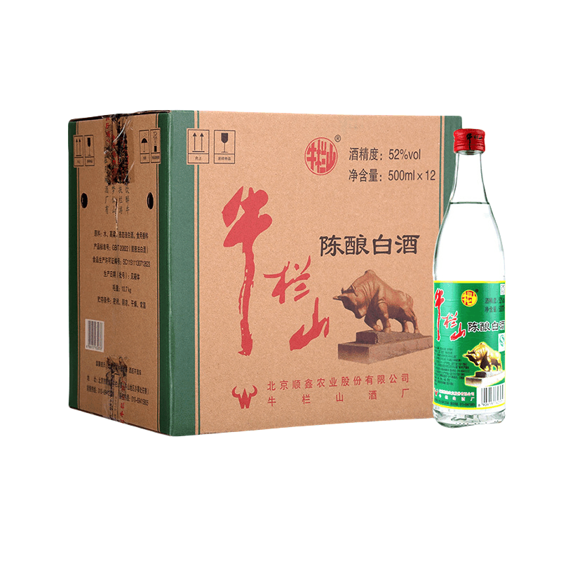 牛栏山二锅头白牛二 陈酿52度中度白酒500ml*12瓶整箱装图片