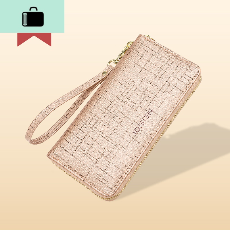 皮女士2020精致高档大气时尚手拿卡包大容量双拉链长款钱包女潮NEW LAKE 小号玫瑰金