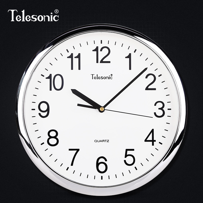 天王星(Telesonic)静音石英钟 卧室书房圆形时钟 现代居家客厅挂钟 会议室简约时尚壁钟