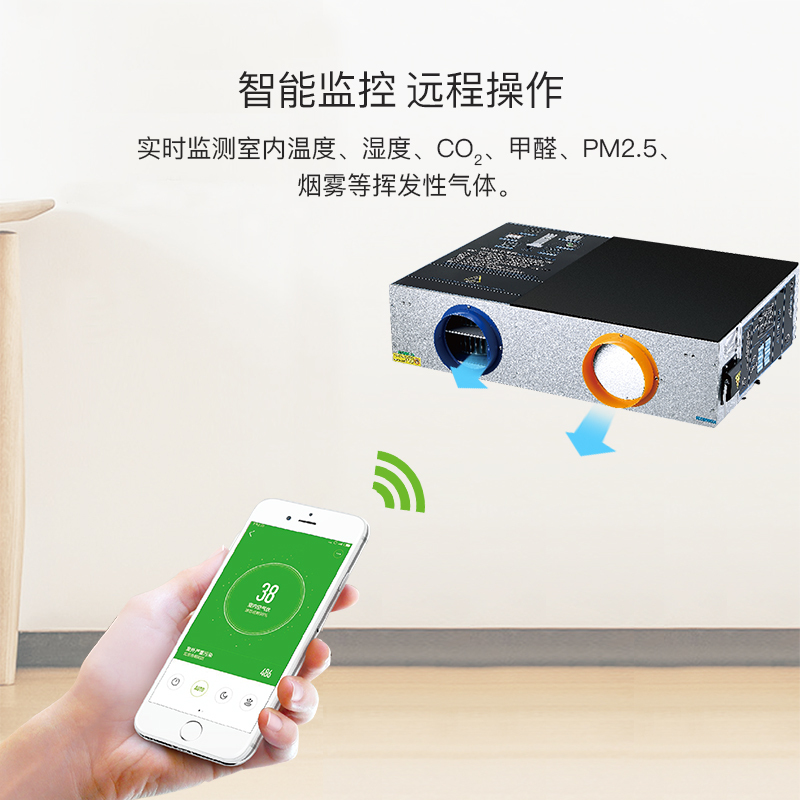 呼吸圈(HUXIQUAN)吊顶式新风空气净化器TKQ-F35DS01双向流全热交换智能变频无极调速 新风系统