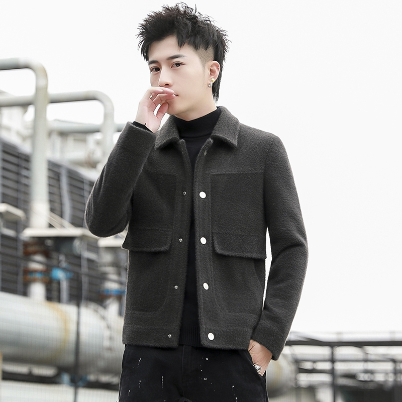yuansu男士毛呢大衣短款韩版潮流加厚呢子外套冬季夹克小风衣男装金