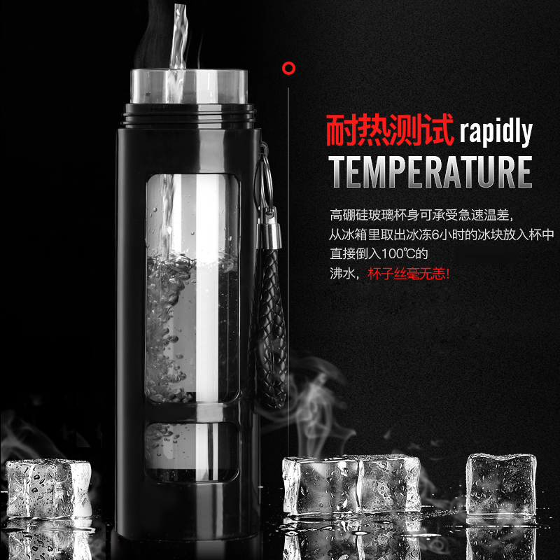 家柏饰(CORATED)大容量玻璃水杯双层简约清新森系便携男士过滤茶水分离泡茶杯子女 棕色580ML+杯刷高清大图
