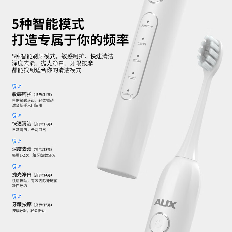 奥克斯 声波电动牙刷 AET-37DA36 IPX7全身防水 1台高清大图