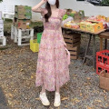 碎花连衣裙设计感夏季新款飞飞袖裙子洋气别致修身显瘦长裙子 S 图片色