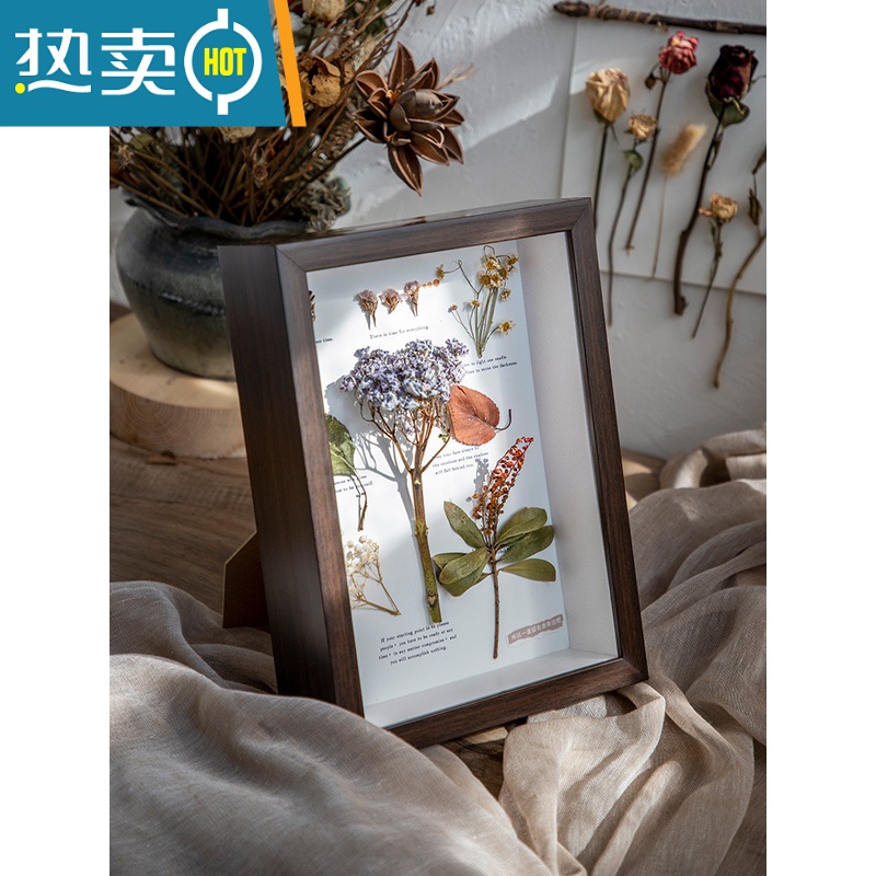 敬平立体中空标本框6寸10diy手工蝴蝶昆虫粘土放干花相框摆台画框装裱 1137深胡桃色中空3cm 6寸[挂摆两用]内径高清大图