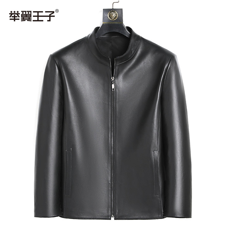 举翼王子新款真皮立领皮衣男士薄款春秋季绵羊纯皮夹克外套皮衣男修身高清大图