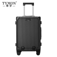 Tymon泰梦 前开盖多功能铝框拉杆箱带USB充电手机架水杯架 柠檬夏日 黑色 24英寸