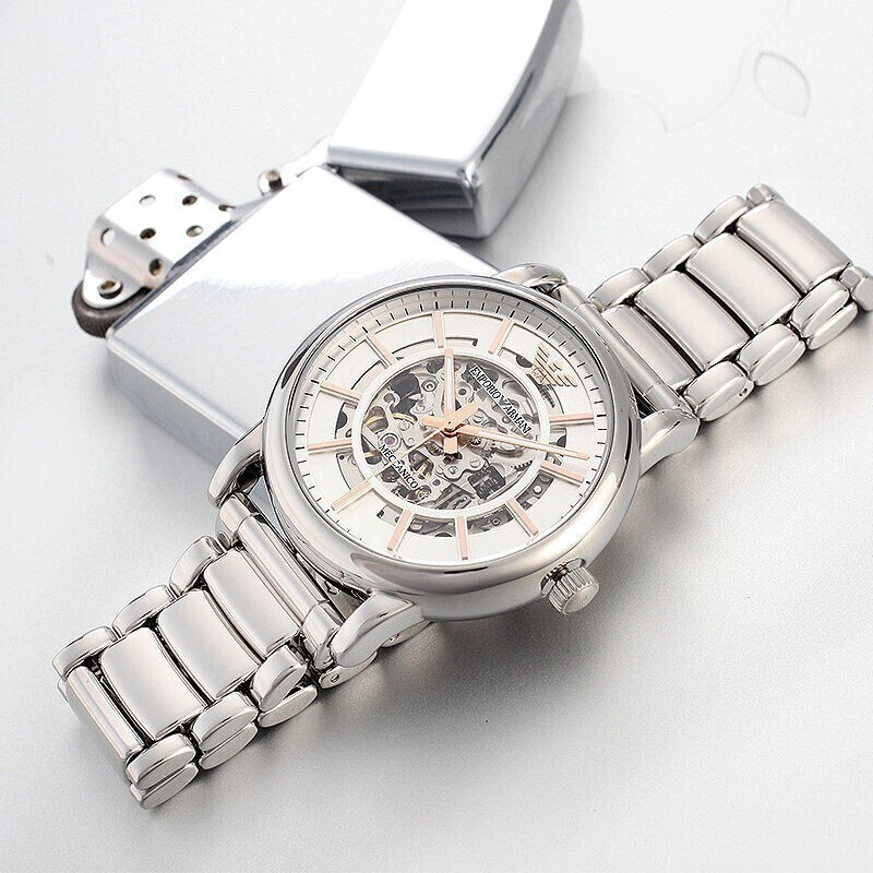 emporioarmani阿玛尼时尚手表男钢带镂空机械手表男ar1980