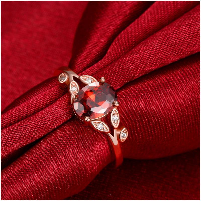 R277Women Rings Crystal 欧美黄金红宝石水晶宽简约戒子女戒指环送女朋友七夕情人节礼物