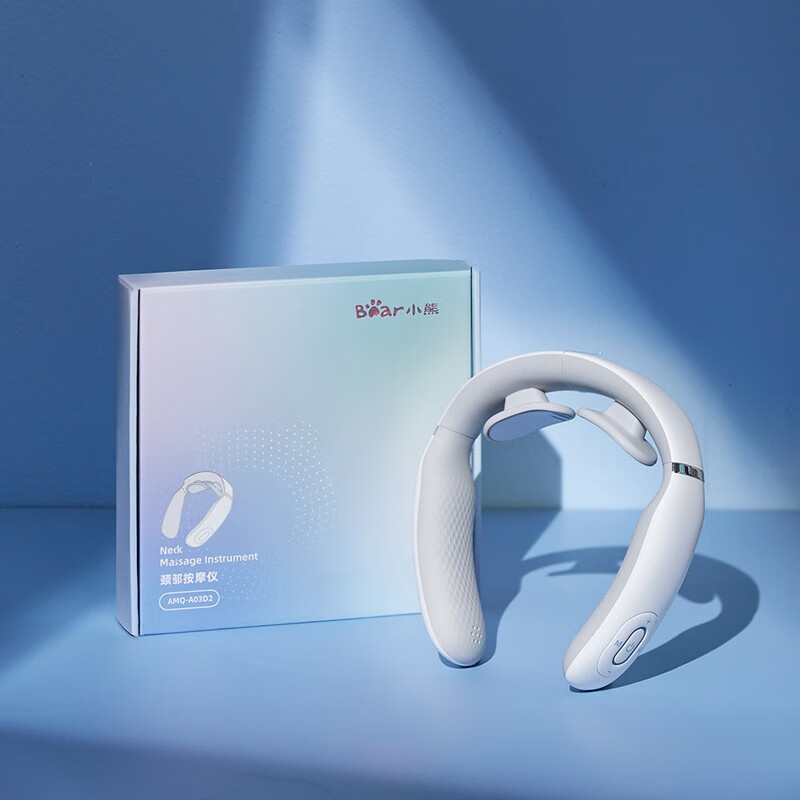 小熊(Bear) 颈椎按摩器家用颈部摩仪器肩颈脖子护理脉冲护颈仪劲锥按摩器放松疲劳 白色+舒缓贴AMQ-A03D2高清大图