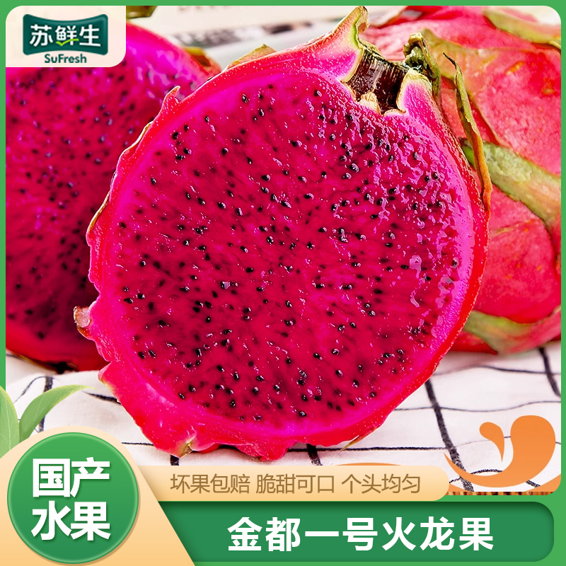 【苏鲜生】 京都一号火龙果 红心火龙果 净重8.2-8.5斤 大果 8-12个 箱装 热带 水果 当季新鲜水果1