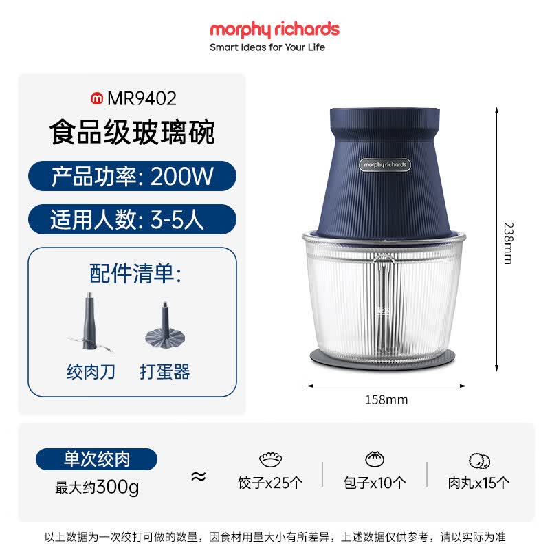 摩飞电器(Morphyrichards)绞肉机 家用绞馅机 碎肉机 电动多功能 无线佐料机MR9402高清大图